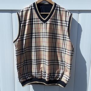 Burberry Novacheck Golf Vest Classic Print Reversible Black with Pockets Size XL